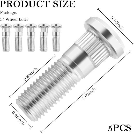 5PCS M12X1.50 Wheel Stud 90113S5H005 610-269,Steel Wheel Bolts,Replacement Wheel Lug Stud Kit Compatible With Acura Honda