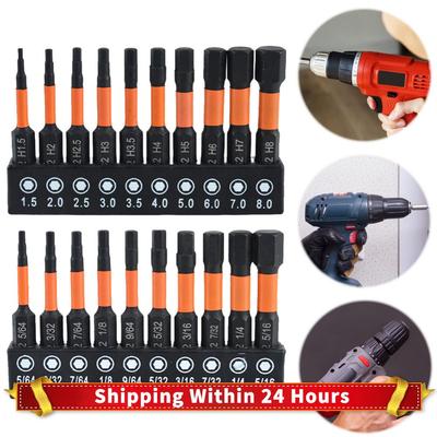 10/20 Pcs Allen Wrench Drill Bit Set S2 Steel 1/4 Hex-Shank Hex Bit Set 2 In Long Allen Key Drill Bit Set Magnetic Hex Bits