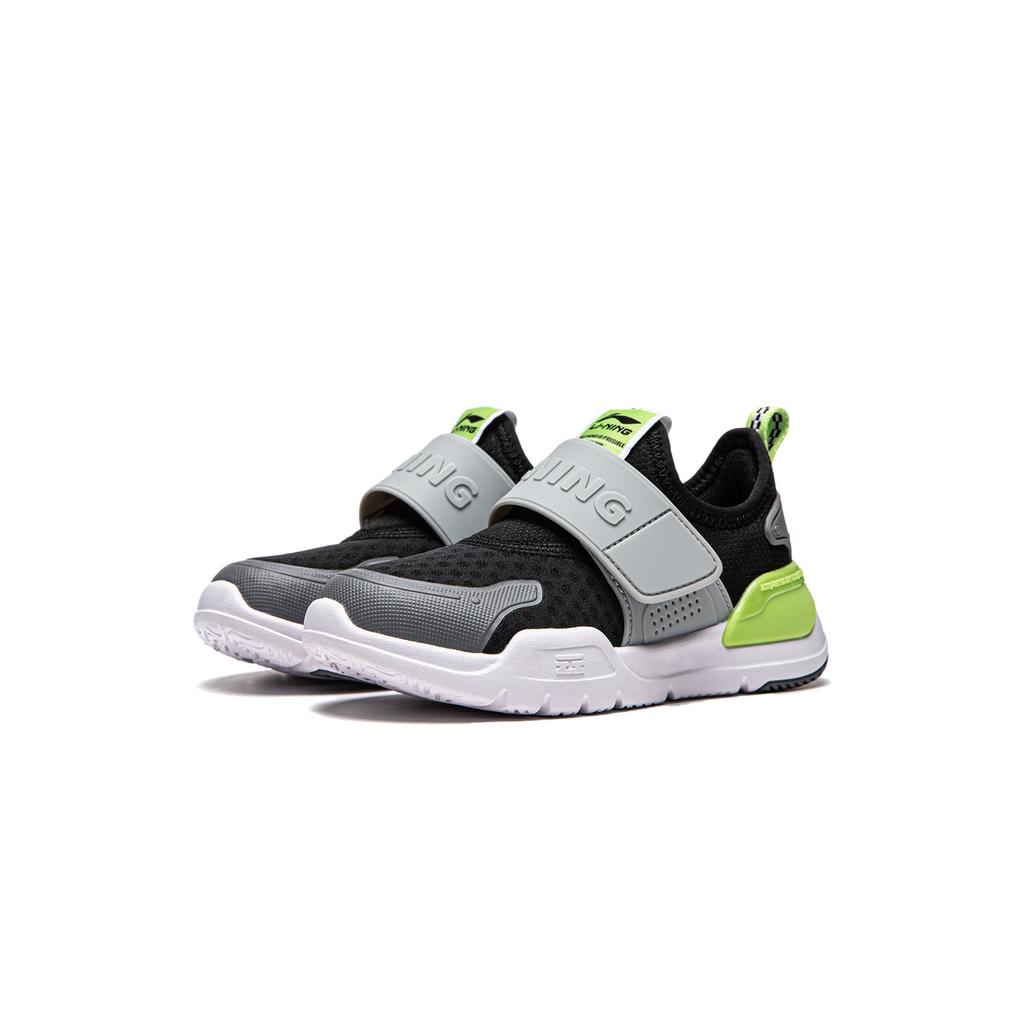 Li Ning Kids Sports Lifestyle Series Comfortable Fashion Lightweight Shock Absorption Low-Top Outdoor Shoes Kids Shoes Black Gray Green YKNU040-13