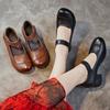 Johnature Damenschuhe Retro Dicke Absätze Weiche Sohle Vielseitige Echtes Leder Einfarbig Pumps