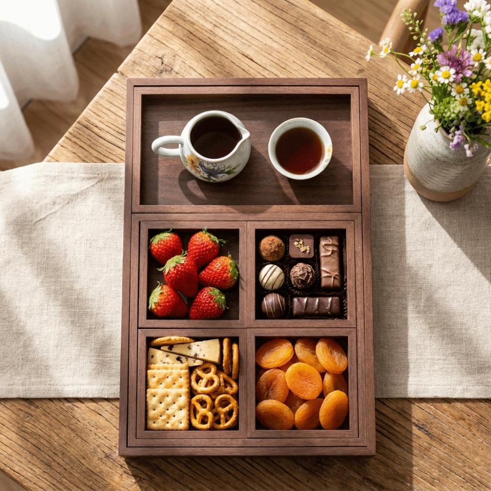 7Pcs/Set Rectangular Wooden Serving Tray Retro Tea Tray Nesting Multipurpose Trays  Kitchen