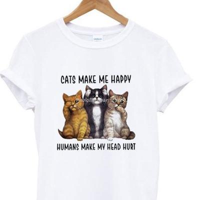 Summer Funny Print Unisex Tshirt Women Cats Make Me Happy T Shirt Unisex Cotton Tshirt Brand Teeshirt 4xl 5xl