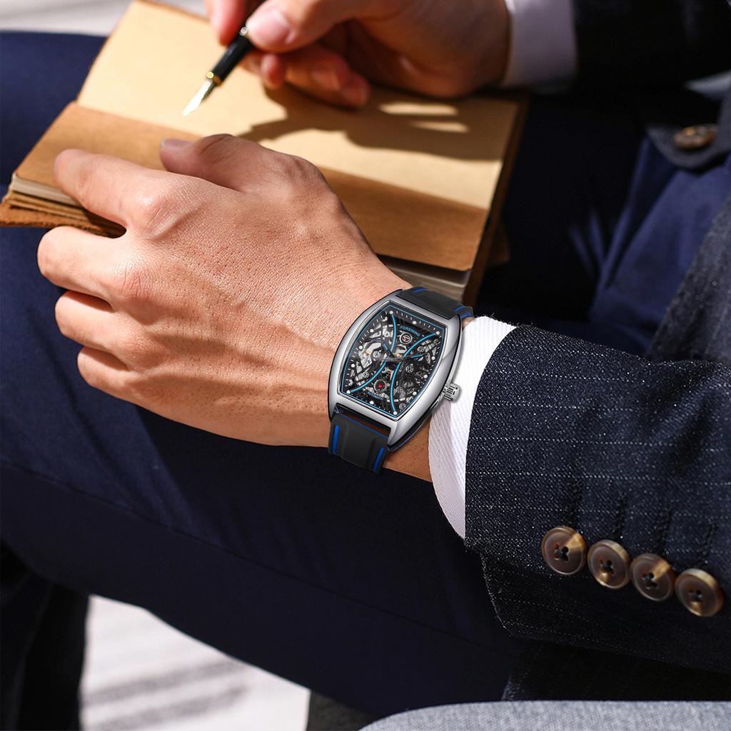 2023 New Square Forsining menns mote motorsykkel Street Tide menns hule automatiske mekaniske klokke Montre Homme