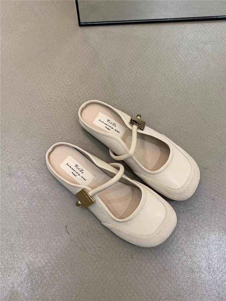 

Korean niche fashion casual shoes outer wear 2025 summer new baotou solid color lazy cool slippers 2025 35
