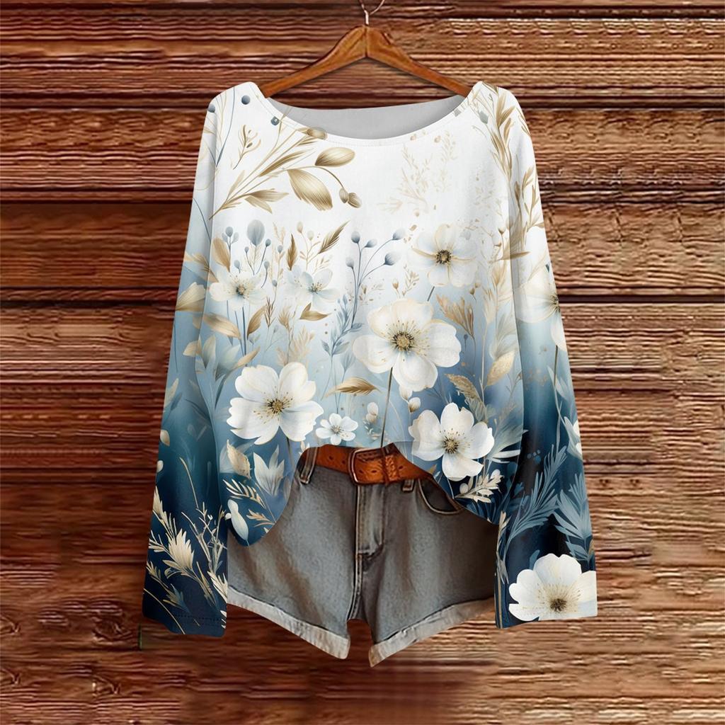 Long Sleeve Shirts For Women Print Graphic Tees Blouses Casual Plus Size Basic Tops Pullover