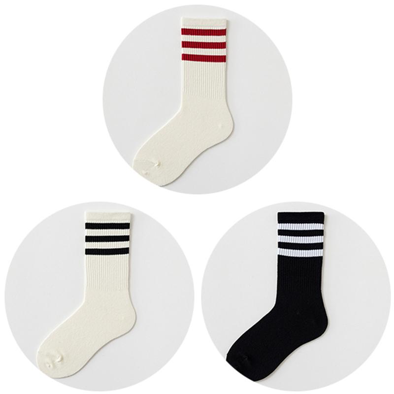3 Pairs Cotton Women Sock Striped Solid Color Casual Breathable Hip Hop Skateboard Fashion Female Black White Middle Tube Socks