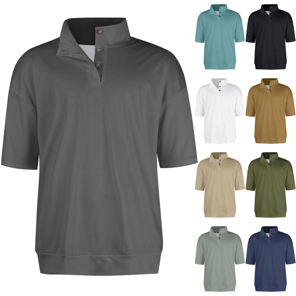 Letní pánská košile s krátkým rukávem na knoflíky se stojáčkem, ležérní módní top