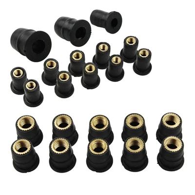 5 piezas M5 / M6 Tuercas de Pozo de Goma para Motocicleta Accesorios Sujetadores Motocicleta Universal Parabrisas Modificado Tuerca de Goma de Latón