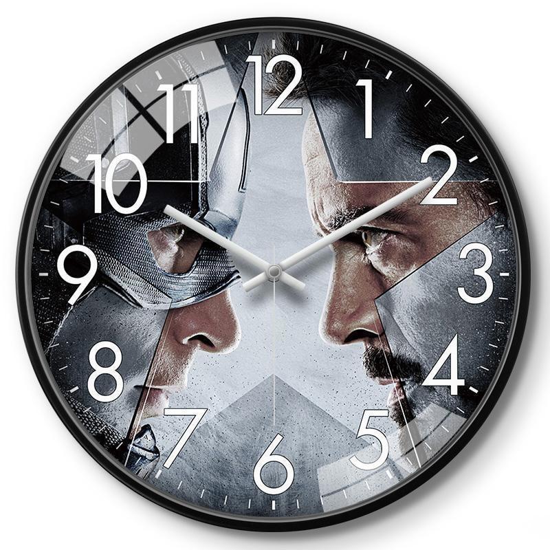 Marvel Captain America Iron Man Spider-Man Muster Wanduhr für Kinderzimmer Dekoration