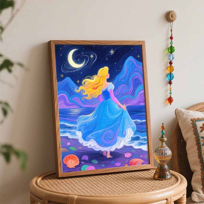 Disney Princess Night Sea Moon Oil Painting Hand Painting Coloring Painting Handmade Diy Home Decoration Gift