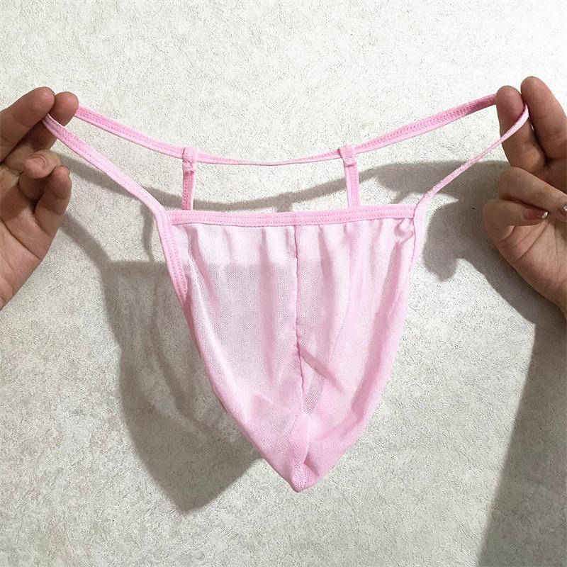 Men's Transparent Thong Underwear Temptation T-pants Flirting Double Belt Mesh Boxer Briefs