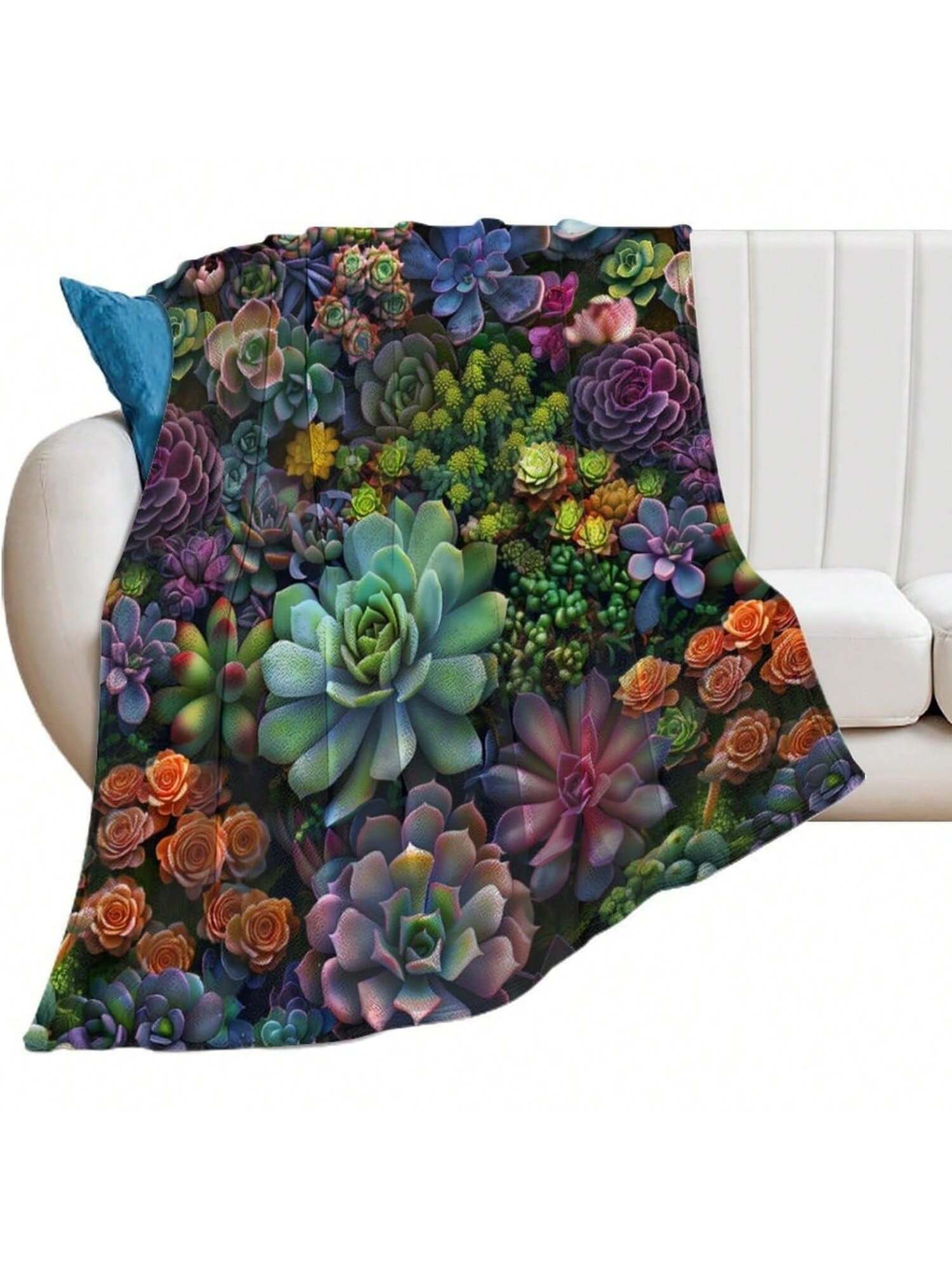 Mantas decorativas suaves para sala de estar y dormitorio con diseño de jardín de rosas y suculentas 75X95CM серый