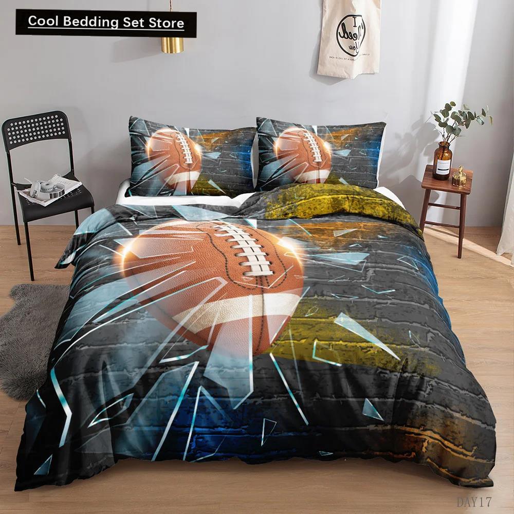 Juego de Funda Nórdica de Fútbol 3D Deportes Juego de Ropa de Cama de Fútbol Funda de Almohada para Niños Adolescentes Tamaño Doble Queen King Poliéster Funda de Edredón