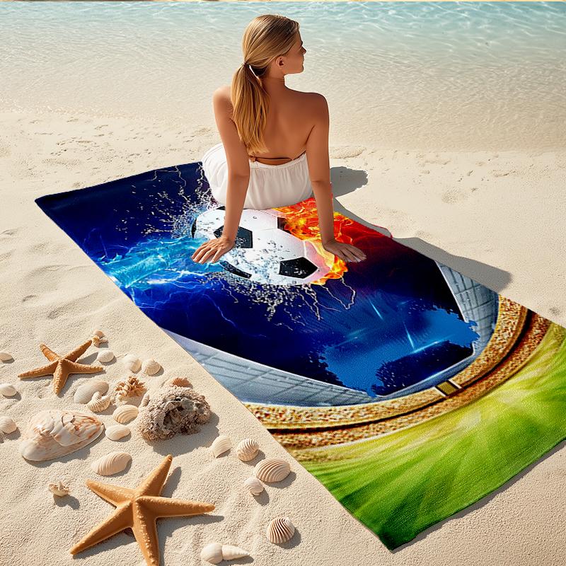 1Pc Soccer Ball Flames Beach Towel, Quick Dry, Multi-Use for Beach Pool Gym Yoga Home Travel, Christmas, Halloween, Xmas Gift M929348