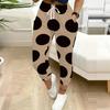 Summer Ladies Geometric Line Printed Sweatpants Loose Fit Drawstring Joggers Elastic Cuff Daily Casual Pants