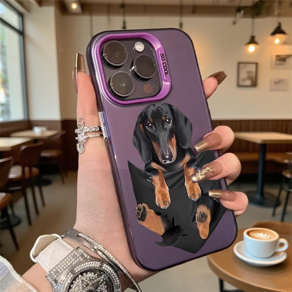 Dachshund in Black Pocket Hard Phone Case for Iphone 16 15 14 13 12 11 Pro Max Mini Shockproof Anti-Scratch Protective Cover