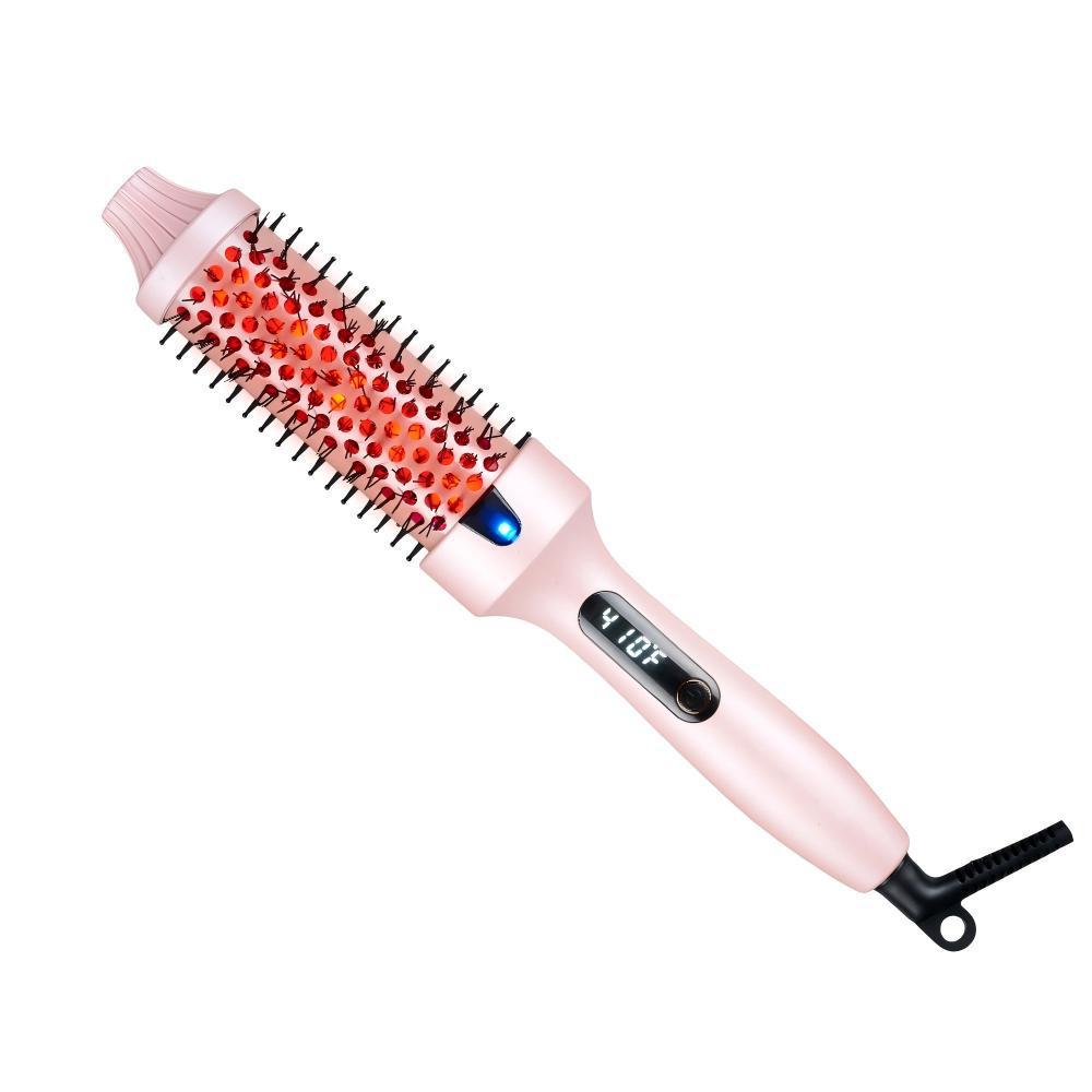 Портативная инфракрасная расческа-плойка для выпрямления и завивки коротких волос Pink Infrared US Plug