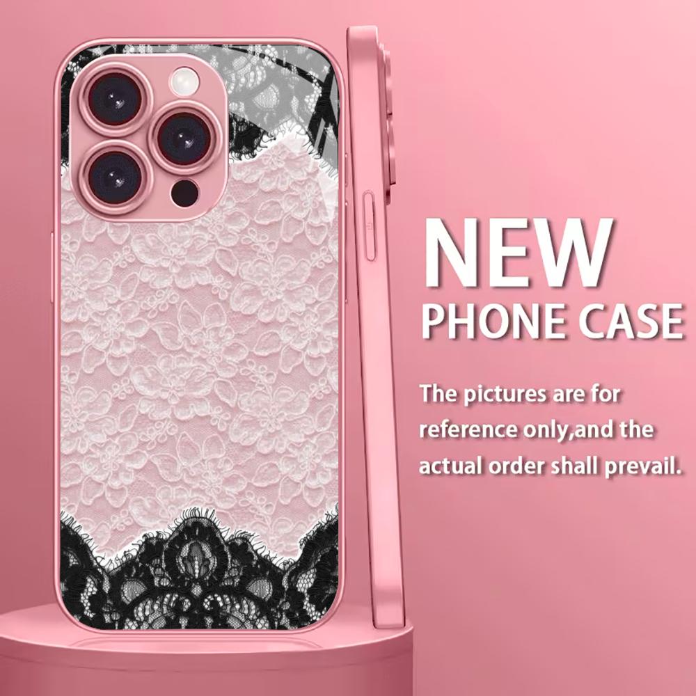 Classic Pink & Black Lace phone case for iphone 17 case for iphone 17 pro max cover Glass for iPhone 17 16 15 14 13 12pm Pro P