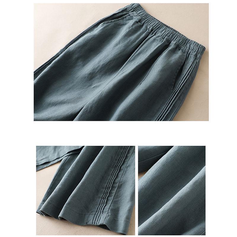 Women's Summer 2024 High Waist Cotton Linen Wide Leg Pants: Loose, Slimming, Casual, Thin Drape Style
