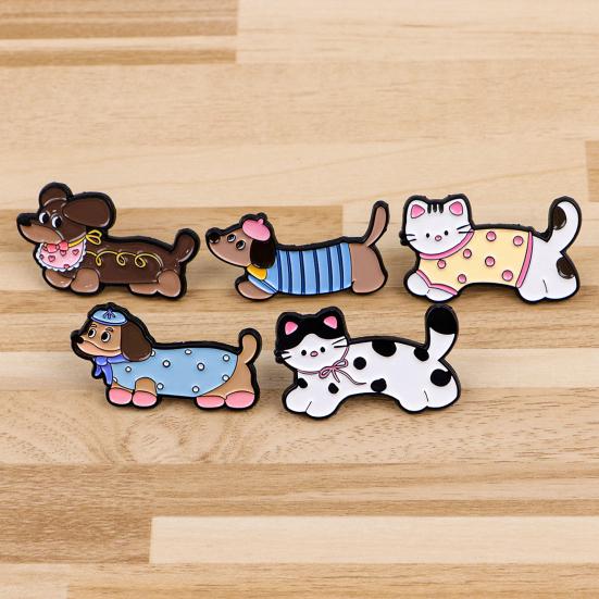 Dog Cat Brooch Cute Dachshund Dog/Kitten Enamel Pin for Women Girls Funny Animal Lapel Pin for Backpack Clothes Hat Jacket