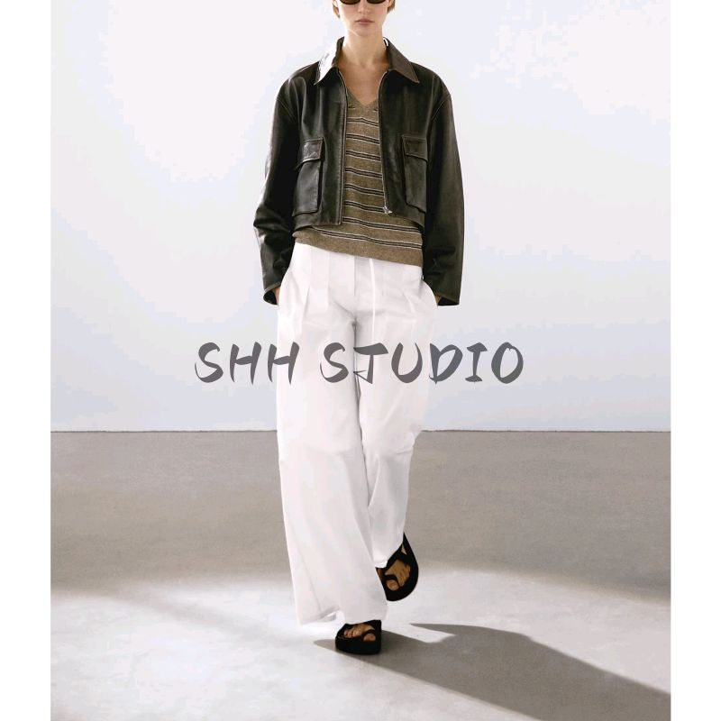 MD New Fall Women's Clothing French Minimalist Pocket Decoration Poly Urethane Leather Leather Short Outwear 4715935