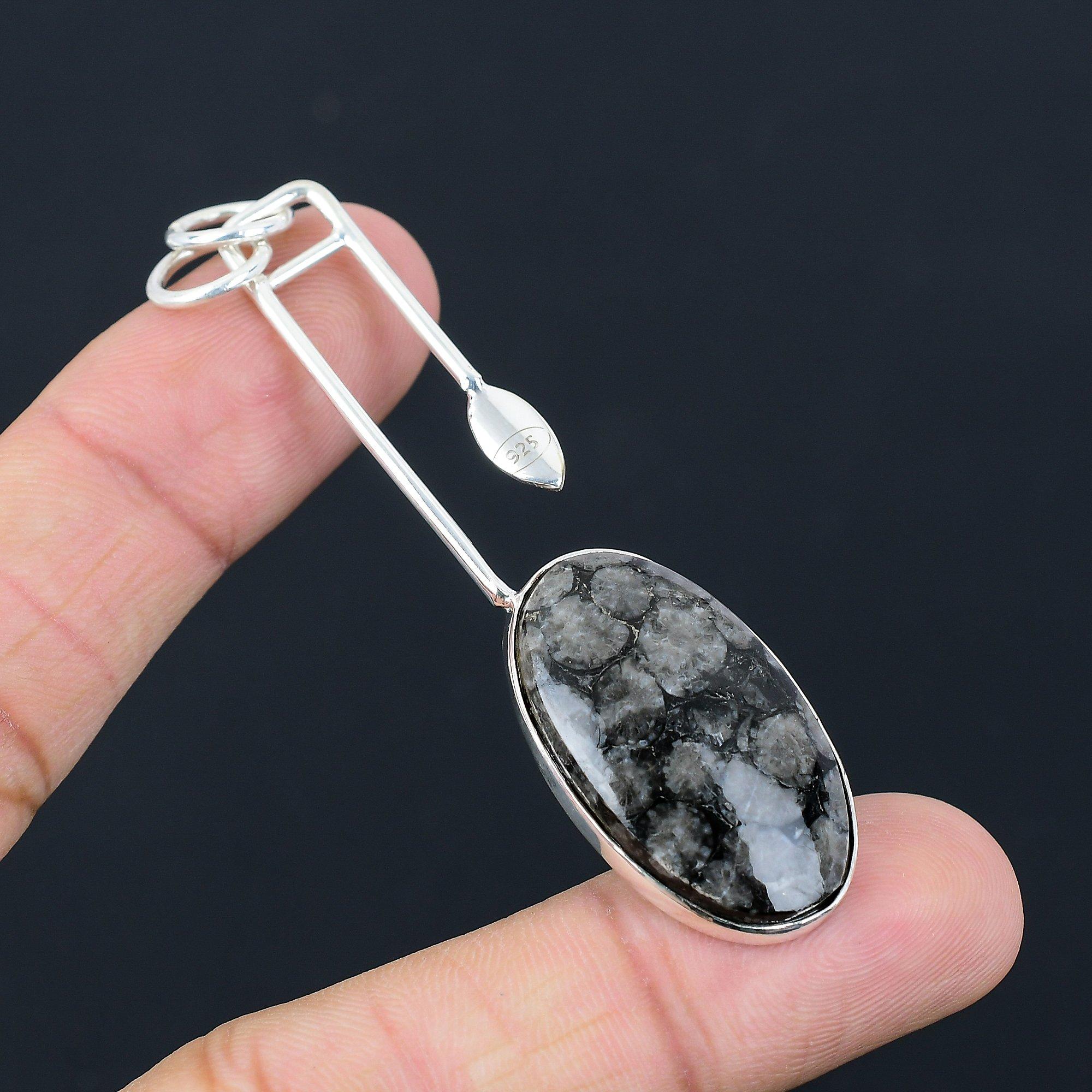 Серебряный Овальный Натуральный Черный Ископаемый Коралл Корень Жизни Подвеска Украшение