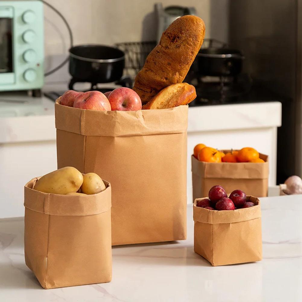 Multiuse Kraftpaper Bags Set of 4 Sizes Washable Degradable Foldable for Plants Potatoes and Home Organization