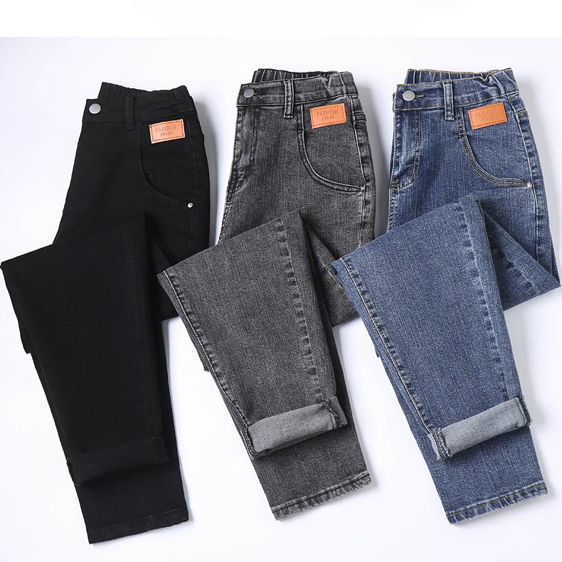 Pantalones Vaqueros de Primavera para Mujer de Talla Grande Elásticos con Botones Rectos Básicos de Cintura Alta Pantalones Largos Azules