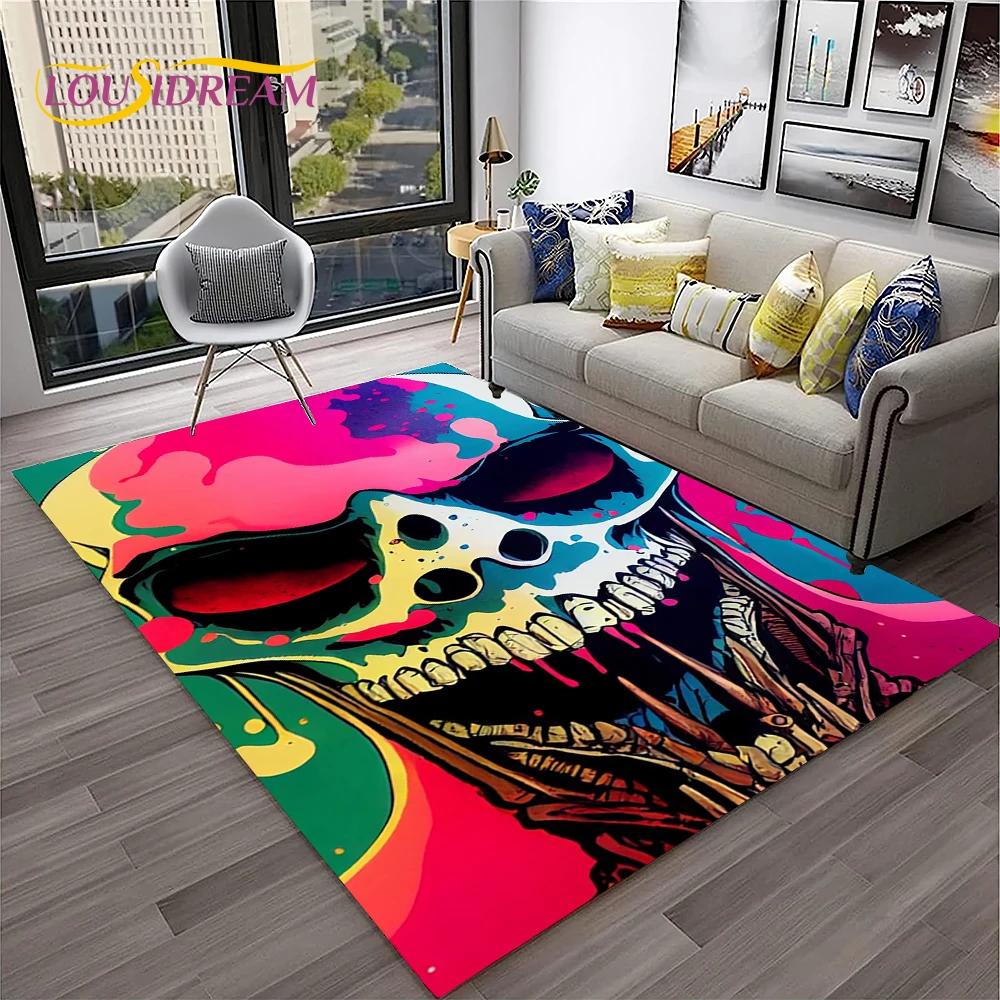 3D Gothic Horror Skull Carpet Rug for Home Living Room Bedroom Sofa Playroom Doormat Decor,Kid Game Area Rug Non-slip Floor Mat