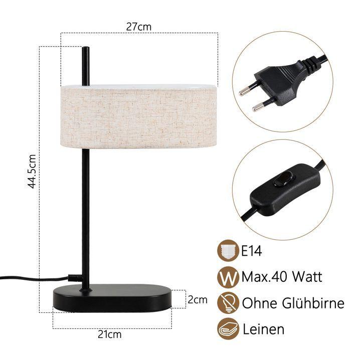 Lampe de table - NETTLIFE - vintage - E14 - Abat-jour tissu noir - 44,5 cm