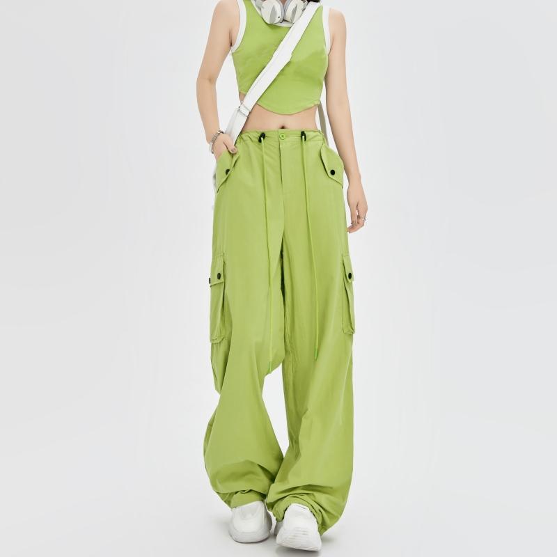 

Модные уличные хлопковые повседневные мешковатые брюки-карго для женщин, весна-лето, тонкие широкие брюки с высокой талией, женские однотонные свободные карманы, женские спортивные брюки 25709 XL зелёный