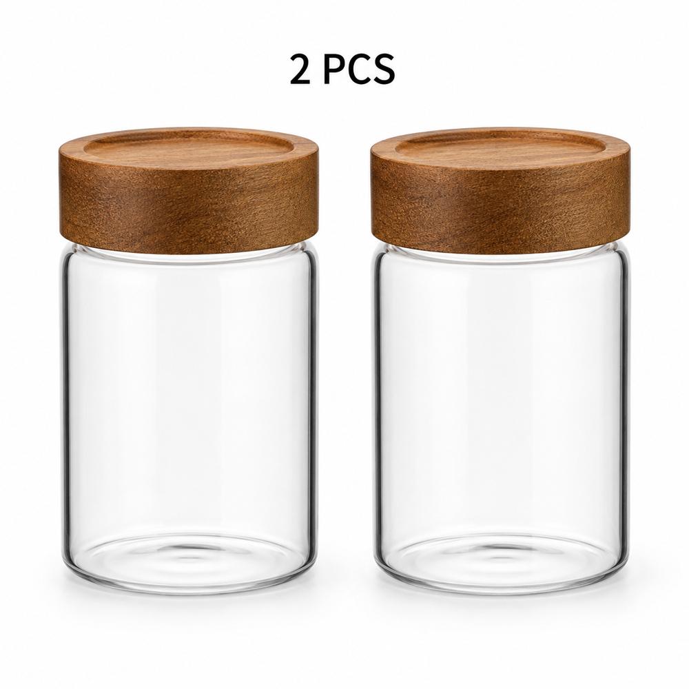 Glas-Lebensmittelaufbewahrungsgläser mit Schraubverschluss, luftdicht, Akazienholzdeckel, Gewürzgläser mit Deckeln, Organisation für Gläser, Flaschen, Behälter
