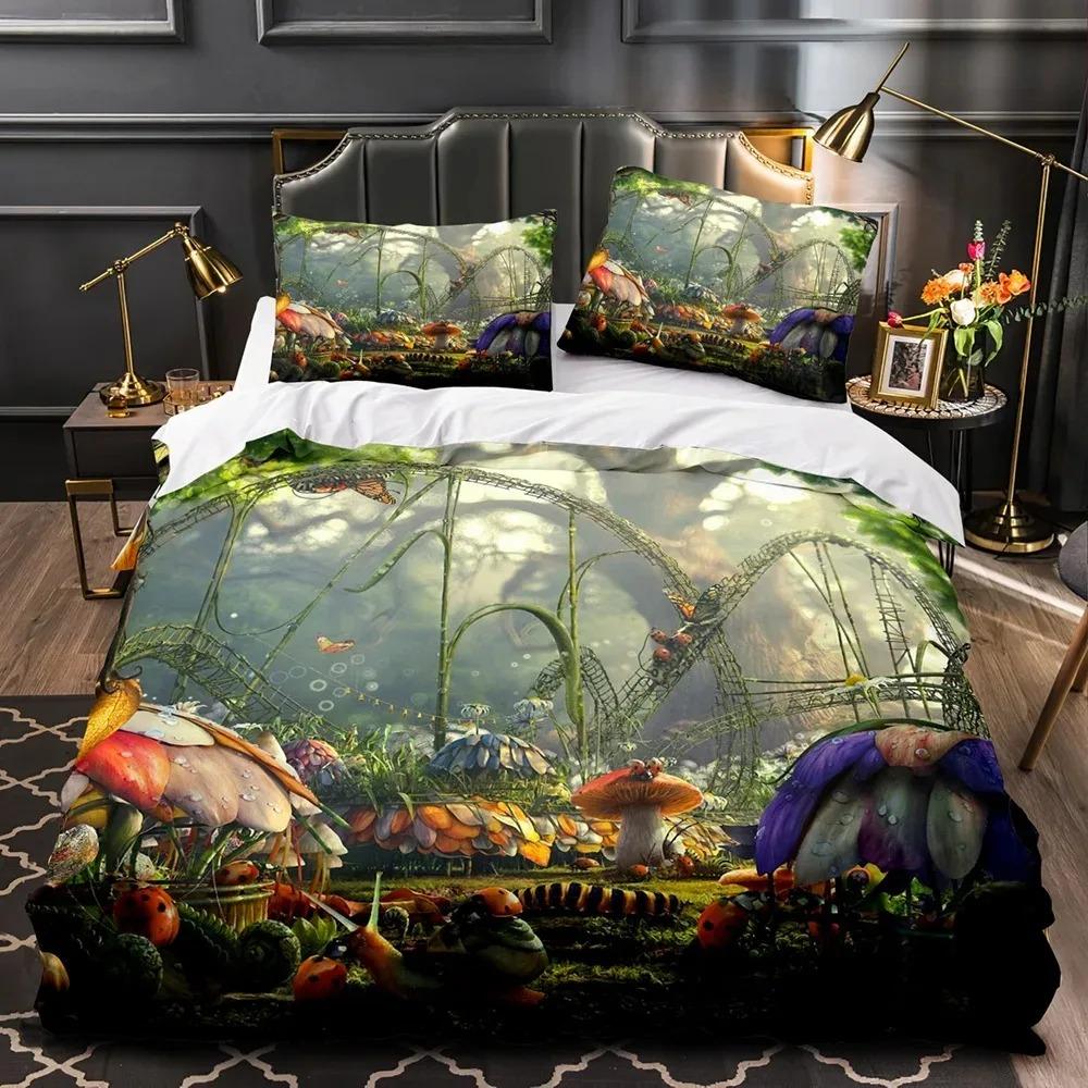 Mushroom Fairy Forest Magic Lilliputian Fungus Plant Bedding Set Boys Girls Twin Queen Size Duvet Cover Pillowcase Bed Boy Adult