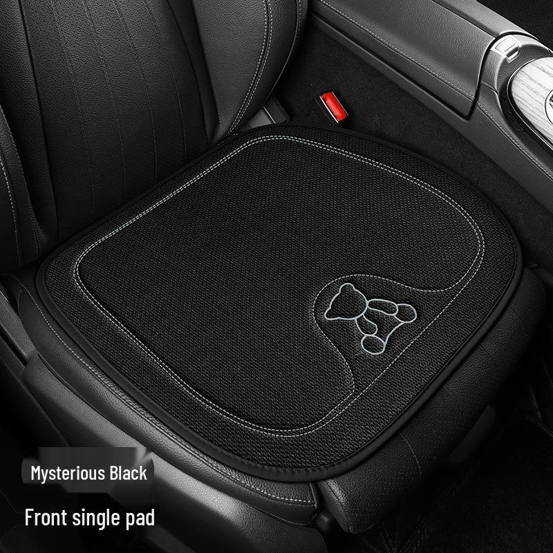 Four Seasons Universal Linen Car Seat Cushion - Cartoon Bear, Breathable, Half-Wrap Rear Seat Cover