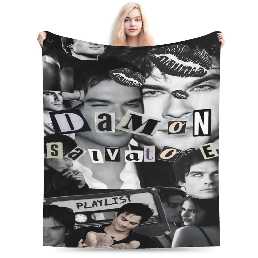 Damon Salvatore Flannel Blankets Winter  Soft Throw Blanket for Girls Boys Bedroom Graphic Bedspread Sofa Bed Cover