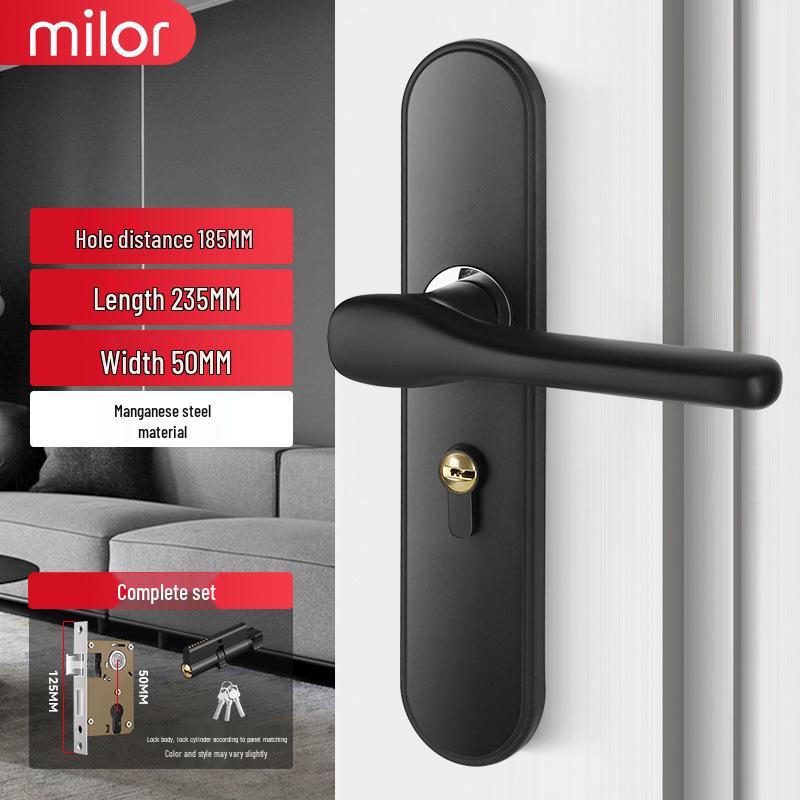 Universal Interior Door Lock Set: Silent Three-Piece Black Handle for Bedroom or Old Door Replacement