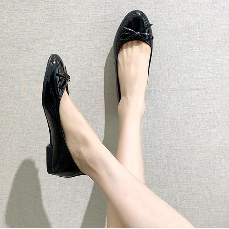 Fashion Women's Round Toe Flat Shoes with Soft Leather 2025 New Butterfly Bow Casual Black Women's Shoes Ballet Style Single Shoes