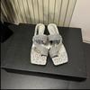 Fashion Hot Selling 2025 New Summer French Style Sexy Open Toe Crystal Narrow Band Slippers Women Banquet Low Heels Shoes Zapatos Mujer