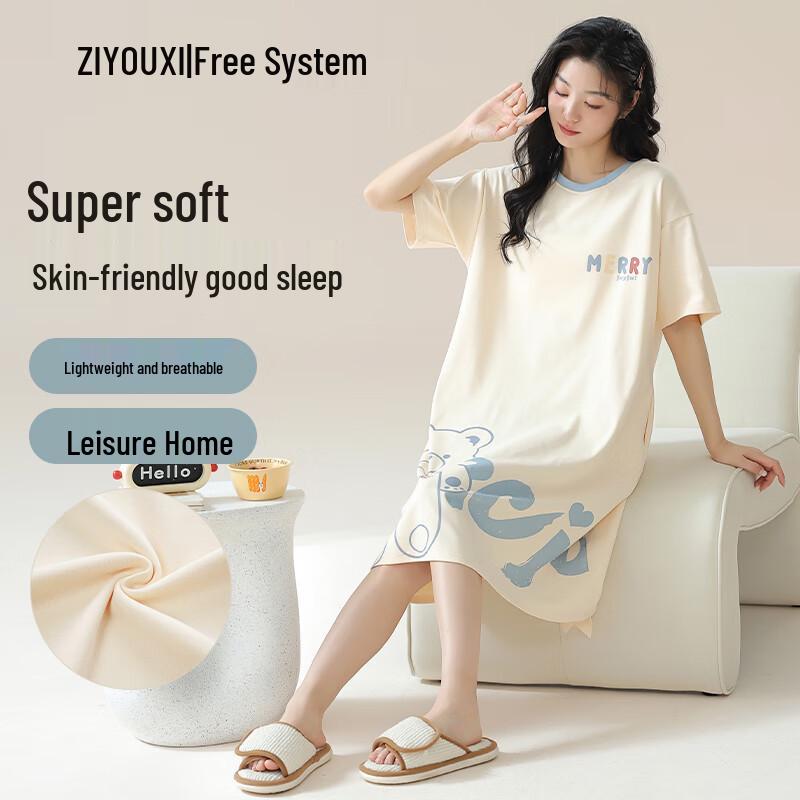 Women s Cartoon Short Sleeve Sleep Dress L