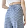 Petite Checkered Ice Silk Wide Leg Pants - Summer Elastic Waist, Slimming, Loose Casual Fit for Women
