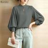 Blusa informal holgada de manga larga con cuello alto para mujer