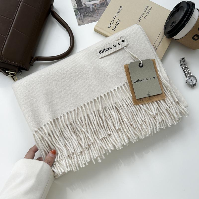 300G Jednolity Kolor Imitacja Kaszmiru Szalik Damski Zimowy Premium, Szal Z Kaszmiru Z Frędzlami