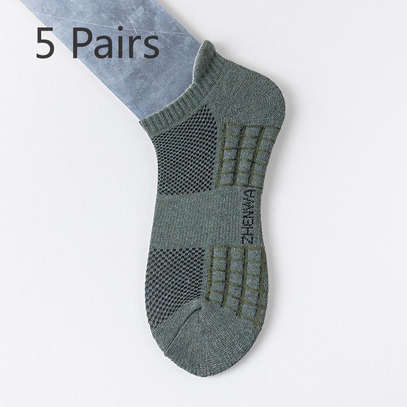 

5 пар носков мужские антизапаховые потные дышащие хлопковые летние тонкие спортивные носки чисто белые махровые хлопковые носки 5 pairs зелёный