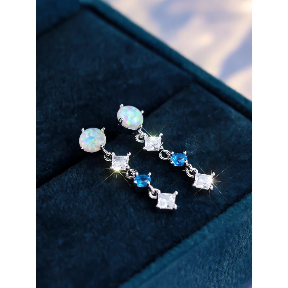 

Стильные и Модные Новые Круглые Белые Серьги с Микро-Инкрустацией Морскими Голубыми Бриллиантами