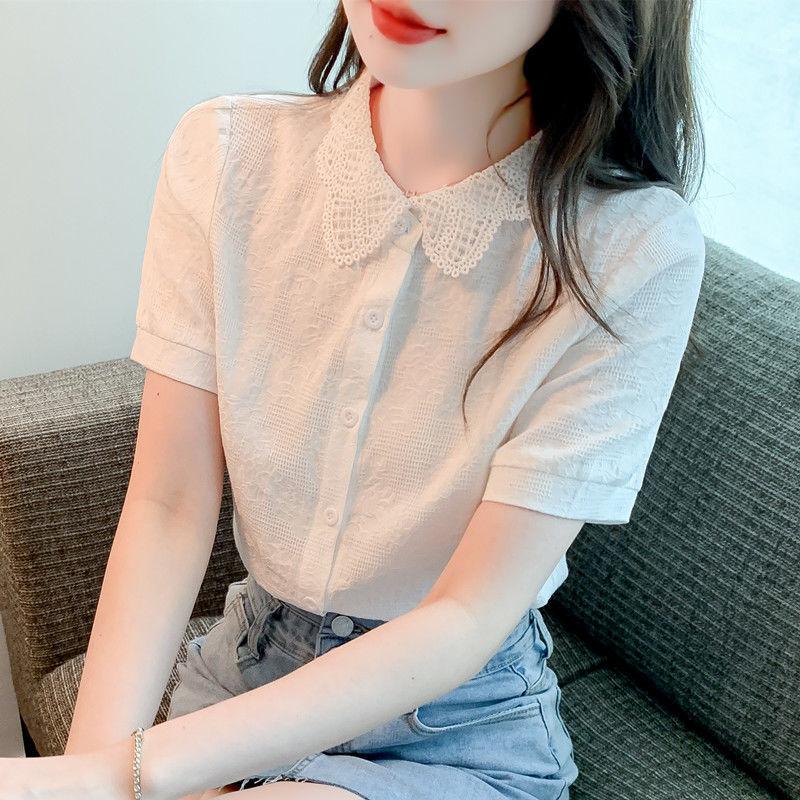 Loose Pure Cotton Embroidered Shirt Design Sensation Short Sleeve Women's Fashion Outlets Breathable Comfortable Casual Blouse