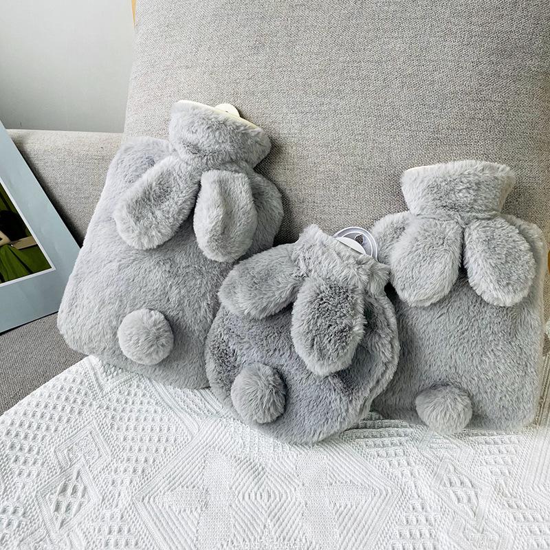 Bolsa de Água Quente Pelúcia Pelo de Coelho Estilo Coreano Extra Grande - Aquecedor de Mãos Compressão Quente PVC.