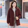 Medium and old women's clothing women's hooded lamb wool medium and long coat women's autumn and winter warm woolen top multi-color versatile model