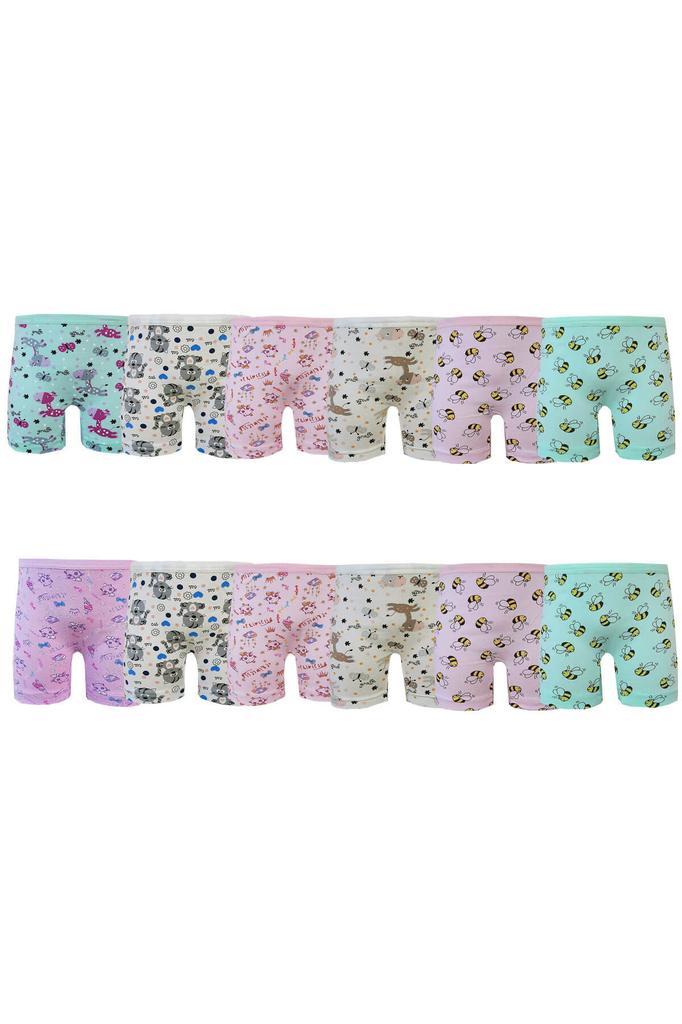 12er-Pack Mädchen Boxershorts Baumwolle Lycra Bedruckt Bunt