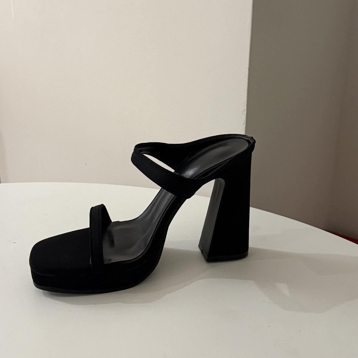 

Водонепроницаемые сандалии на толстой подошве и толстом каблуке, универсальные летние сандалии с открытым носком, квадратным носком, женские туфли на высоком каблуке и крутые шлепанцы 39 чёрный