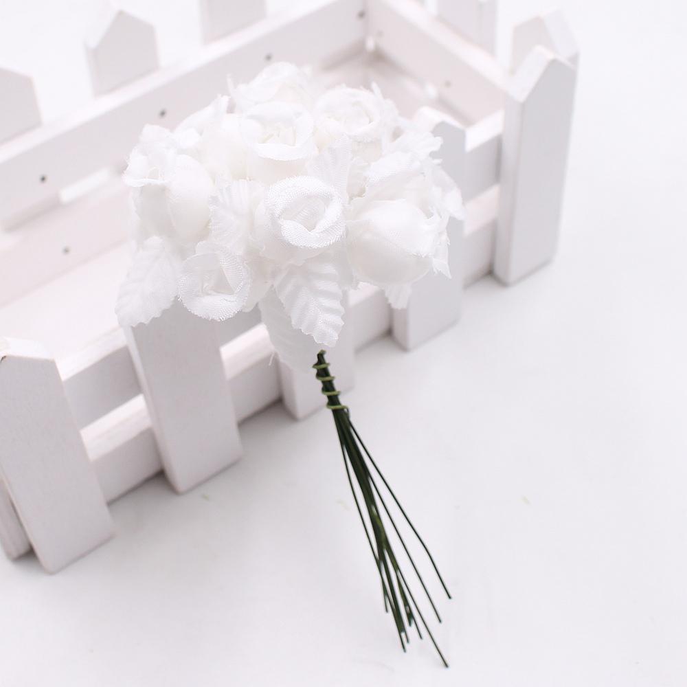 12pcs/lot Artificial Flower 2cm Silk High Quality Rose Bouquet Wedding Decoration DIY Scrapbook Wreath Gift Box Craft Flowers